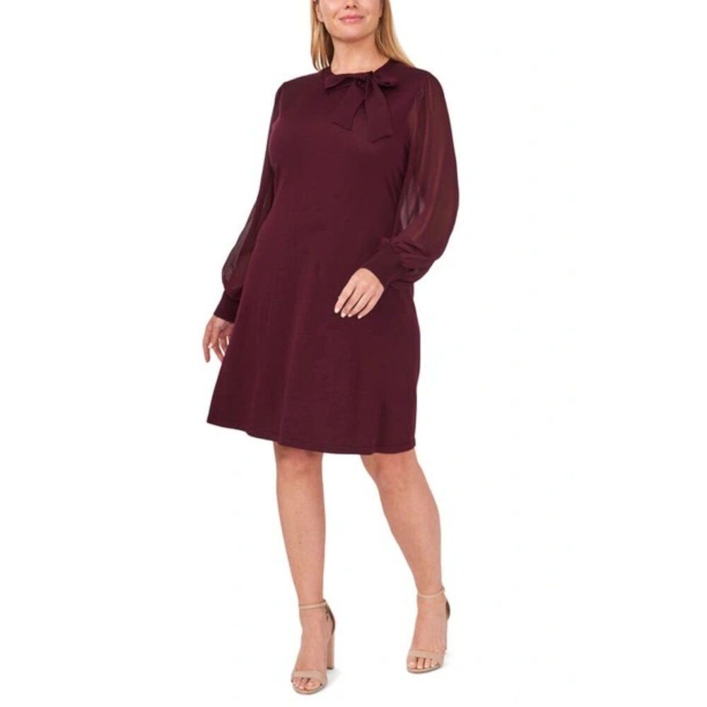 Cece Womens Sweater Dress Medium Red Sheer Blouson Sleeves Event Wedding Office